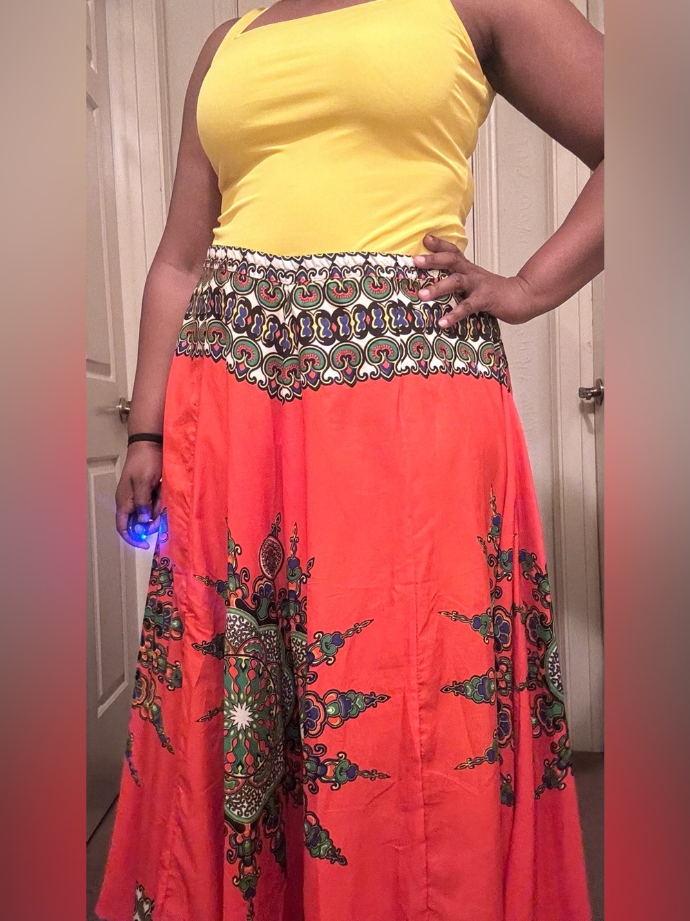 Bright Orange Boho Maxi Skirt - Women's Patterned Summer Skirt/